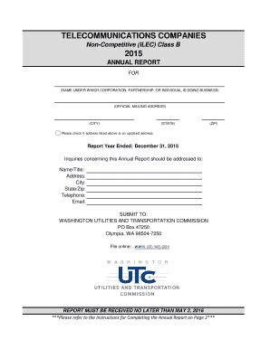 Fillable Online Utc Wa Non Competitive ILEC Class B Utc Wa Fax