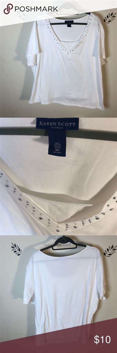 Karen Scott White Top With Metal Accents Size 3x