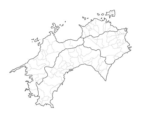 四国地方の白地図イラスト無料素材集 県庁所在地・市町村名あり