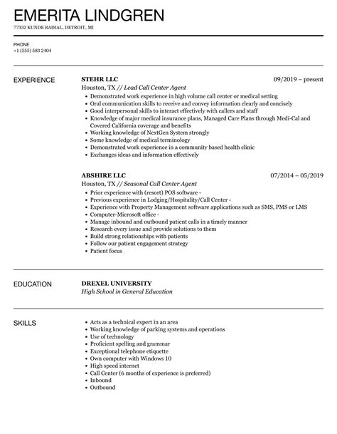 Call Center Agent Resume Samples Velvet Jobs