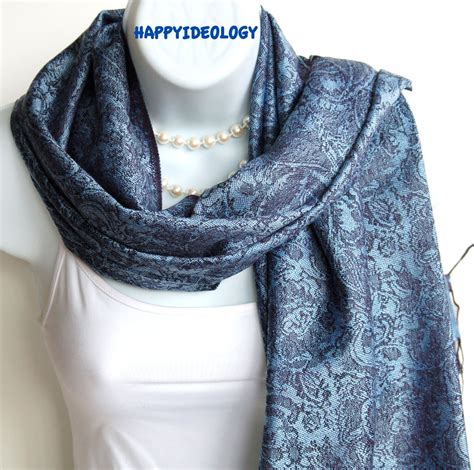 Blue Pashmina Scarf Blue Pashmina Shawl Elegant Silk Pashmina Etsy