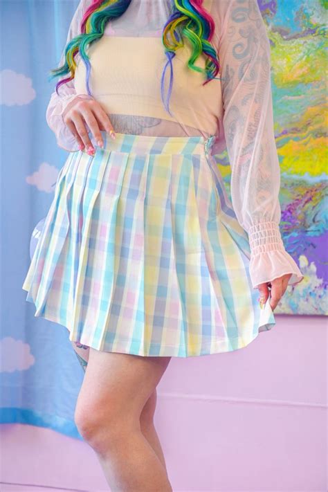 Pastel Rainbow Pleated Skirt Plaid Outfits Pleated Skirt Pleated