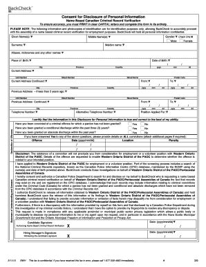 Fillable Online Consent For Disclosure Of Personal Information Name