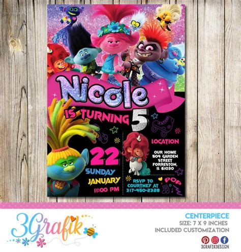 Troll Birthday Invitation Trolls World Tour Invitation Trolls Party