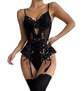 Amazon Lilosy Women Sexy Lace Up Floral Embroidered Teddy Lingerie