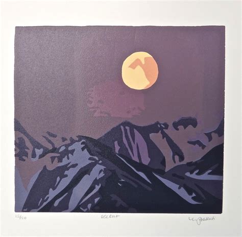 Ascent Original Mountain Range Linocut Print With Signature