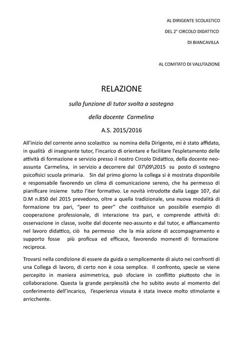 Relazione Tutor Per Al Dirigente Scolastico Del Circolo Didattico