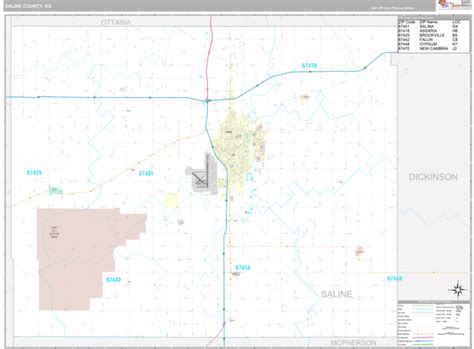 Saline County Ks Wall Map Premium Style By Marketmaps