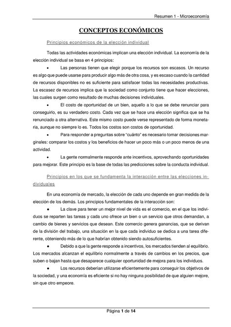 Resumen Microeconomía 1 Resumen 1 Microeconomía CONCEPTOS