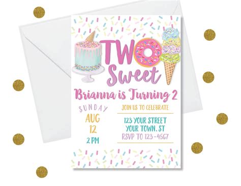 DIY Editable Two Sweet 2nd Birthday Party Invitation Template Second