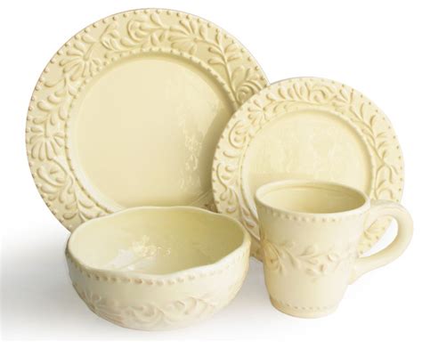 Bianca Leaf Cream 16 Piece Dinnerware Set Traditional Dinnerware