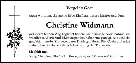 Traueranzeigen Von Christine Widmann Augsburger Allgemeine Zeitung