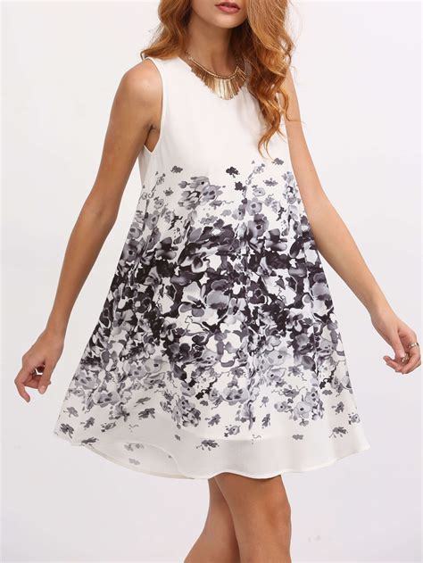 Multicolor Sleeveless Flower Print Shift Dress Sheinsheinside