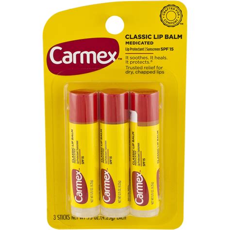 Carmex Classic Lip Balm Medicated Sunscreen Spf 15 15 Oz 3 Count