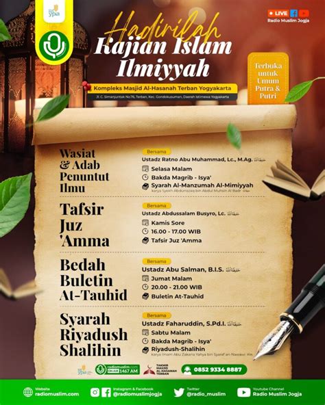 JADWAL KAJIAN RUTIN MASJID AL HASANAH TERBAN 2023 Radio Muslim Jogja