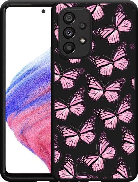 Cazy Hoesje Zwart Geschikt Voor Samsung Galaxy A53 Roze Vlinders Bol