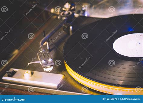 Close Up At Vintage Gramophone Playing Old Songvintage Record Player