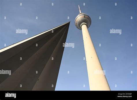 The TV Tower Located On The Alexanderplatz In Berlin Germany Stock