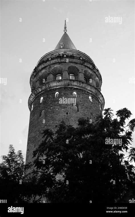 Vertical Grayscale Shot Of The Galata Tower In Istanbul Turkey Stock