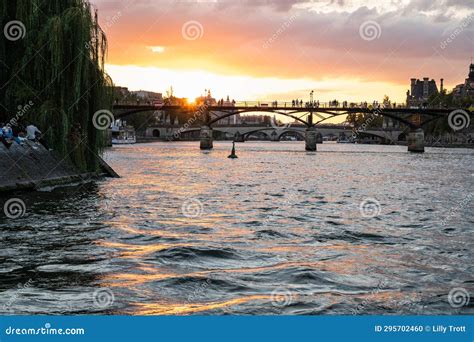 Sunset at Pont Des Arts, Paris, France. the Bridge Has an International Reputation As the Bridge ...