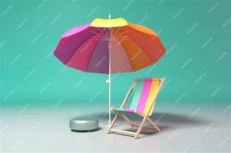 Premium Ai Image Empty Deck Chair With Umbrella On Pastel Background