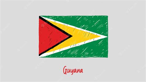 Vector de dibujo de marcador o lápiz de color de bandera de guyana ...