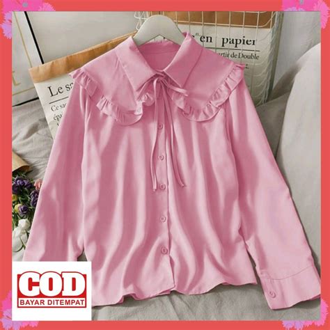 Jual MENDY KIKO Blouse Wanita Polos Pita Renda Atasan Kemeja Wanita