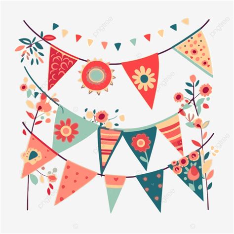 Bunting Clipart Decorative Bunting With Flowers Cartoon Vector Bunting