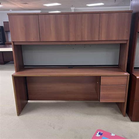 71" Cherry Credenza Desk with Hutch and Pin Board | Office Furniture ...