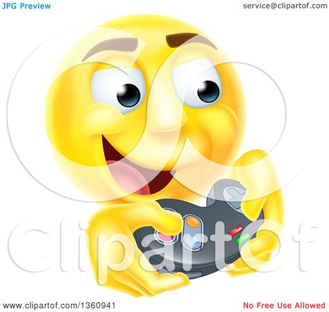 Clipart Of A D Yellow Male Smiley Emoji Emoticon Face Playing A Video