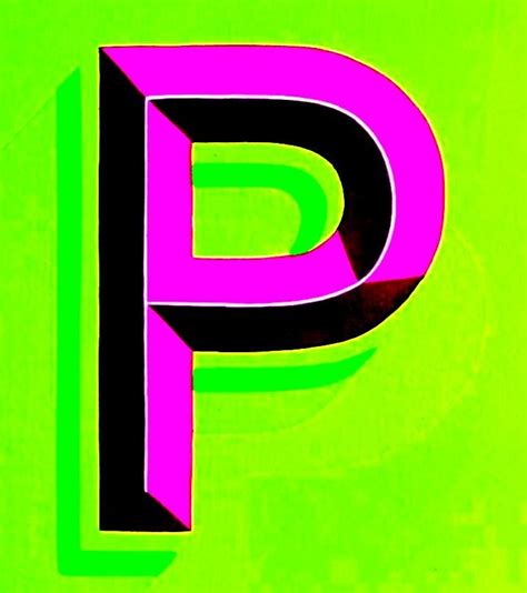 The Letter P Is Made Up Of Black Pink And Green Letters On A Bright