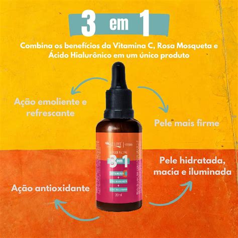 Max Love Serum Facial 3 em 1 Vitamina C Rosa Mosqueta Ácido