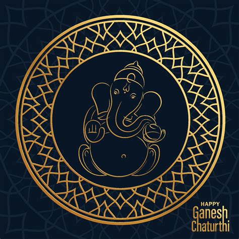 Happy Festival Of Ganesh Chaturthi With Gold Lord Ganesha Illustration