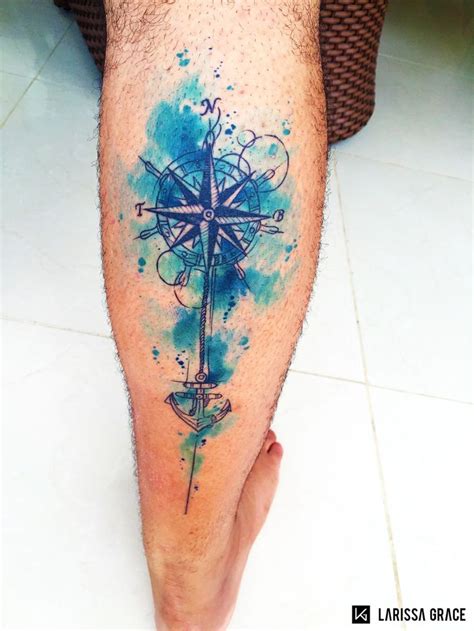 rosa dos ventos âncora tattoo aquarela larissa grace Compass