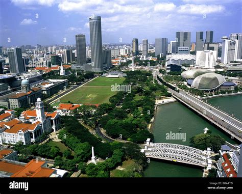 Aerial View Of Singapore River And City Skyline Stock Photo Alamy