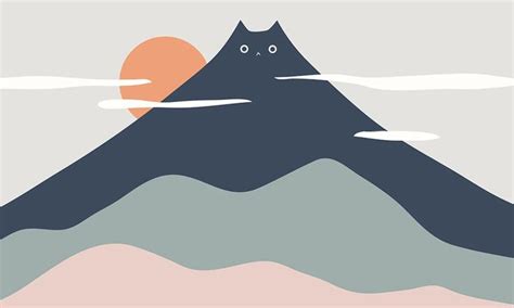 A Cat Is Sitting On Top Of A Mountain With The Sun In The Sky Behind It