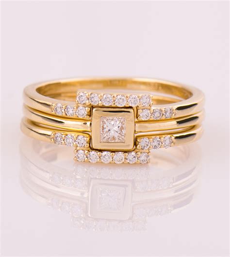 Engagement Ring Set Stackable Gold & Diamonds Rings Set 14K - Etsy