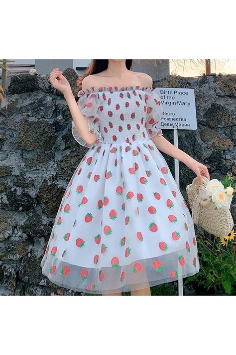 Cottagecore Strawberry Print Dress Сottagecore Clothes