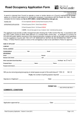 Fillable Online Newcastle Nsw Gov Road Occupancy Application Form