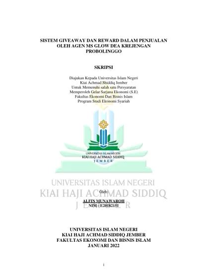 Diajukan Kepada Universitas Islam Negeri Kiai Achmad Shiddiq Jember