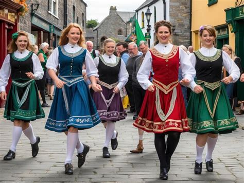 Premium Photo A Group Of Women In Traditional Irish Clothing Walking