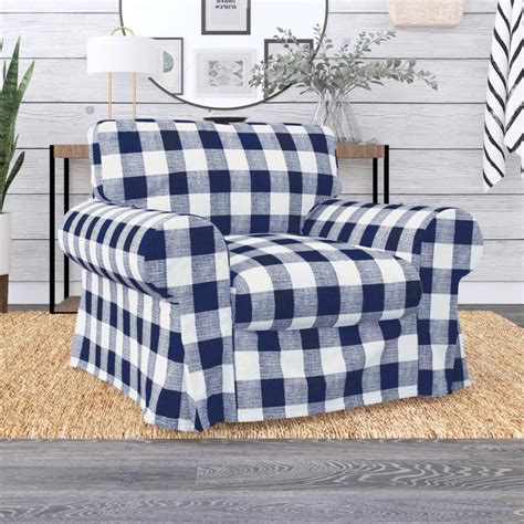 IKEA EKTORP Sofa Slip Cover Buffalo Check Plaid Navy Ikea Ektorp