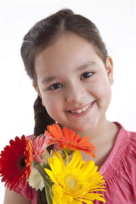 Portrait Of Little Girl With Flowers Photo Background And Picture For ...