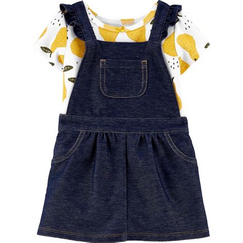 Carter S 2 Piece Pear Bodysuit Knit Denim Skirtall Set Baby Girl