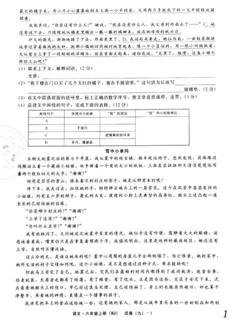 2019年部编版六年级上册语文期末真题卷五（图片版）3六年级语文期末上册奥数网