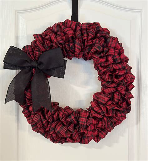 Red And Black Buffalo Plaid Ribbon Wreath Winter Farmhouse Ribbon Wreath