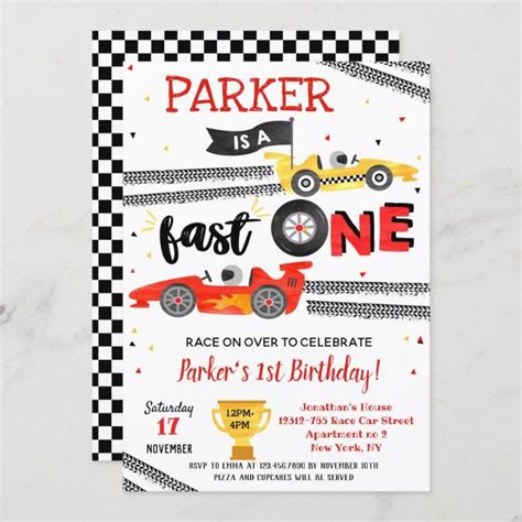 Fast One Race Car St Birthday Party Invitations Zazzle St