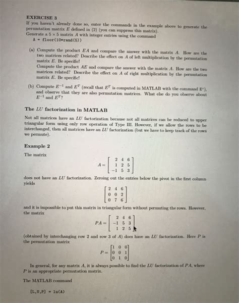 Mat Laboratory The Lu Factorization In This Chegg