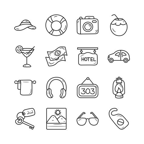 Premium Vector Travel Vector Outline Hand Draw Icon Set 2