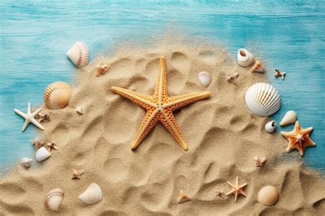 Premium Ai Image Seashells And Starfish On Beach Sand Generative Ai